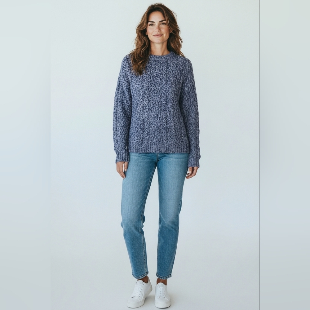 Lands End Fisherman Cable Knit Sweater Preppy Space Dye Winter Classic